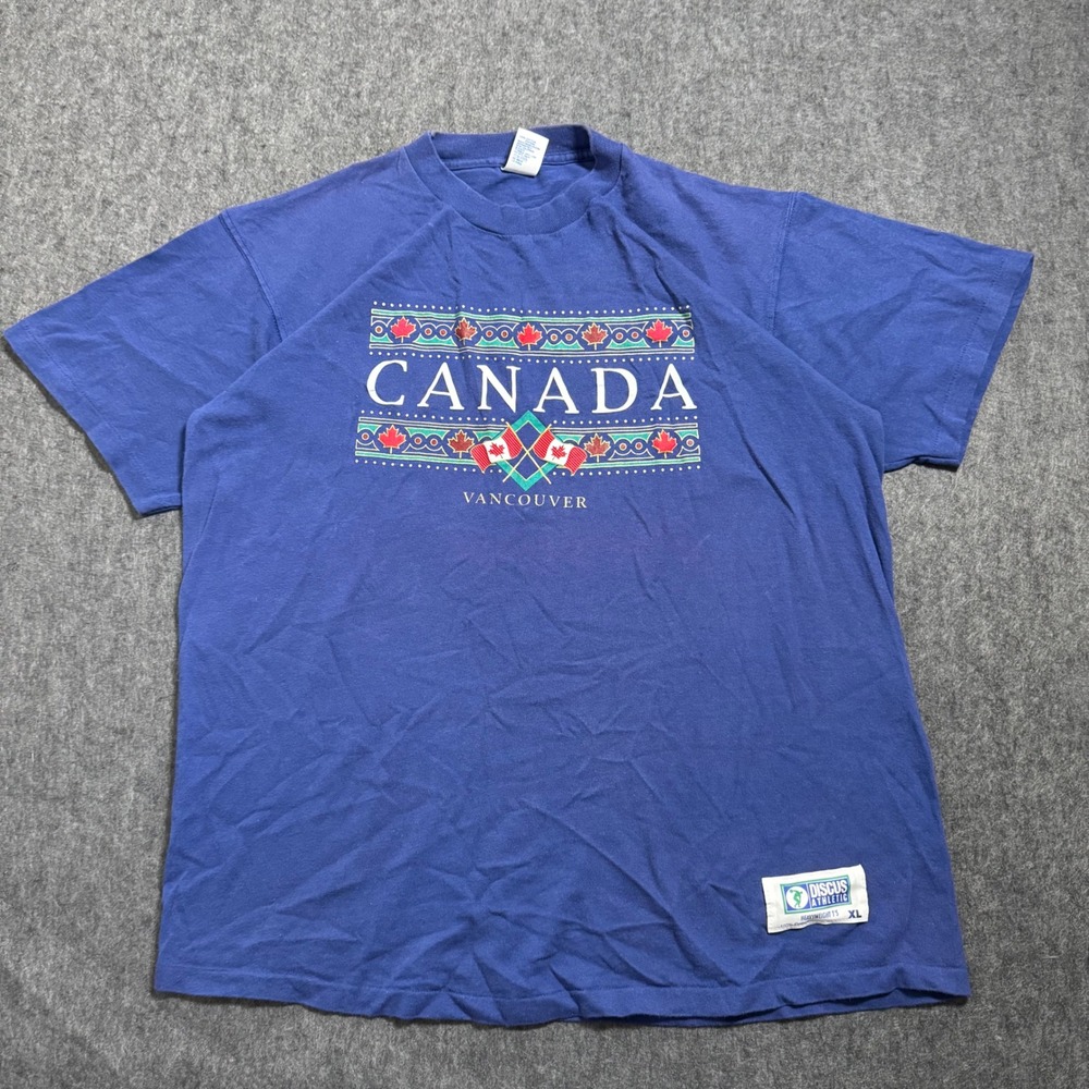 VTG 90s Discus Athletic Canada Vancouver T Shirt Mens XL Blue Heavyweight Tultex
